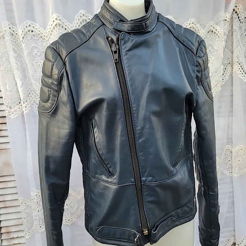 TAURUS (DROSPO) Vintage Leather Biker Motorcycle Jacket, Padded
